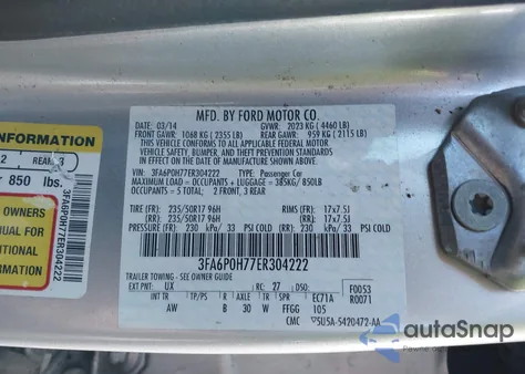 2014 Ford Fusion Se z USA, uszkodzony, nr VIN 3FA6P0H77ER304222